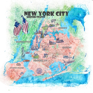New York City Illustrated Fine Art Print Carte préférée vintage rétro