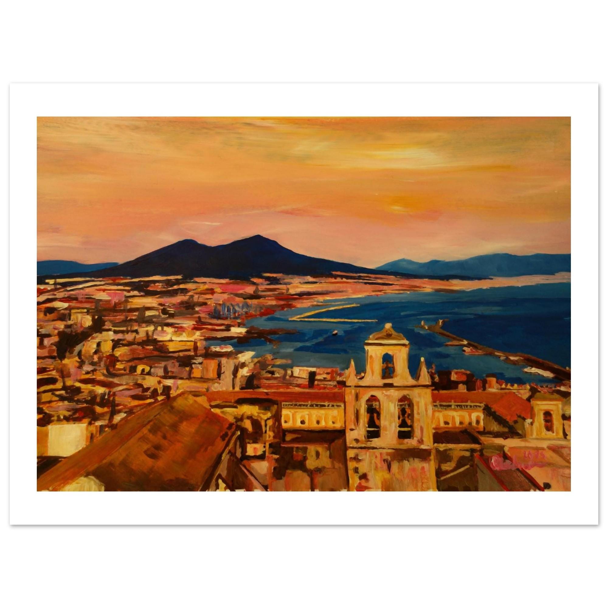 ITALIE Naples Panorama de la ville avec Vésuve Photo Brogi Stereo
