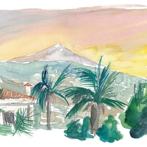 Tenerife Spain Canary Islands Sunset With Teide - Limited Edition Fine Art Print - Original Painting available