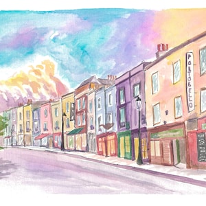 Colorful Portobello Road in Fancy Notting Hill London - Limited Edition Fine Art Print - Original Painting available