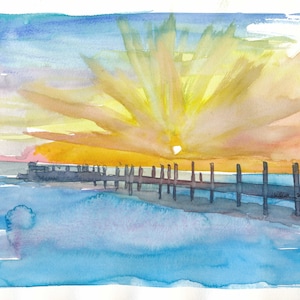 Sunset Over Florida Keys Landing Pier - Limited Edition Fine Art Print - Original Painting available