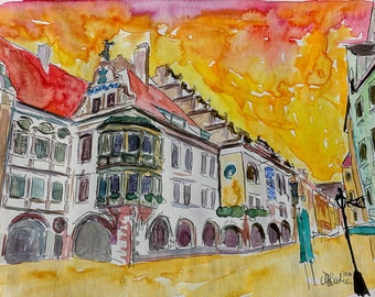 Munich Hofbrauhaus Sunset am Platzl Painting & Limited Edition Print