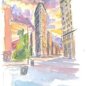 Espectacular puesta de sol Flatiron en la ciudad de Nueva York - Impresión de bellas artes de edición limitada - Pintura original disponible