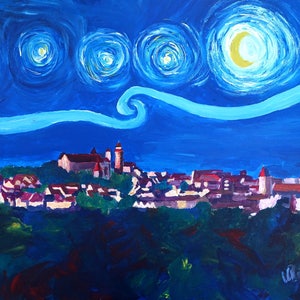 Sternennacht in Nürnberg - Van Gogh Inspirationen mit Kaiserburg und Skyline - Limited Edition Fine Art Print - Original verfügbar