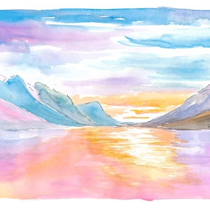 Glacier National Park View with Late Afternoon Sunlight - Limited Edition Fine Art Print - Original Painting available