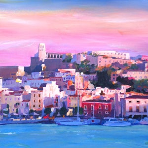 Ibiza, Eivissa, casco antiguo y puerto, la perla del Mediterráneo - Impresión artística de edición limitada - Pintura original disponible