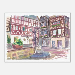 Place Plötze du Limbourg avec fontaine Ritter Hattstein - Impression d&#39;art en édition limitée - Peinture originale disponible