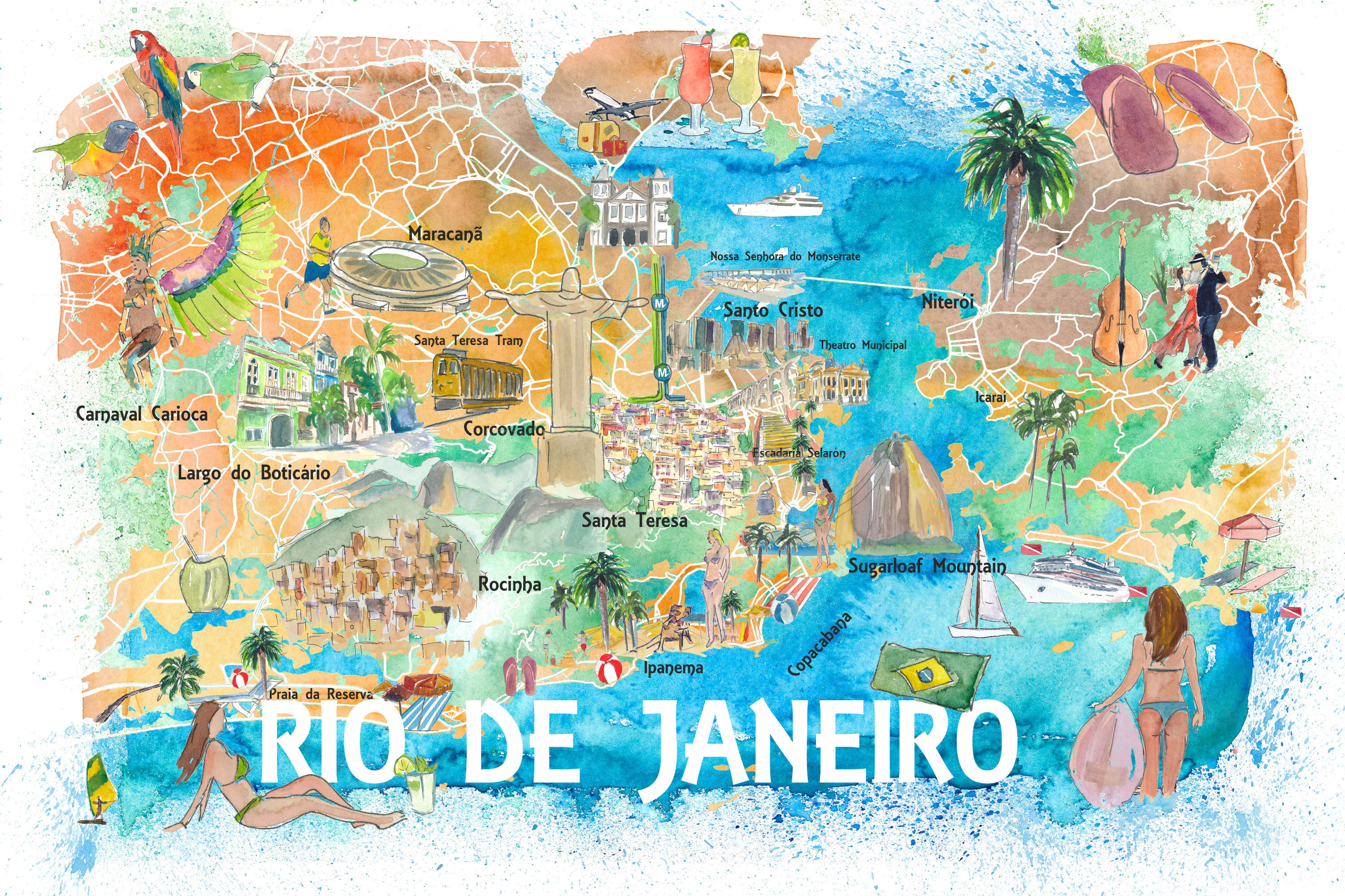 Mapa ilustrado de Río de Janeiro con puntos de referencia y Etsy México