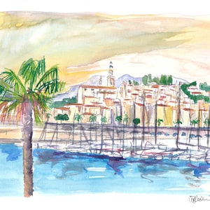 Menton Provence France Harbour Scene with Waterfront - Limited Edition Fine Art Print - Original Painting available