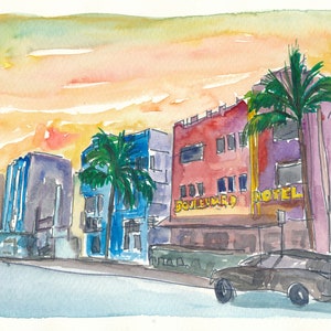 Miami Beach Ocean Drive Art Deco District - Limited Edition Fine Art Print - Original Painting available