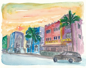 Miami Beach Ocean Drive Art Deco District - Impressão artística de edição limitada - Pintura original disponível