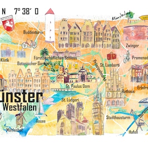 Münster Westfalen Bildkarte mit Straßen und Sehenswuerdigkeiten