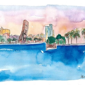 Fort Lauderdale Skyline Sunset In Florida - Limited Edition Fine Art Print - Original Painting available