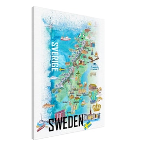 Illustrated Sweden Country Map with Iconic Landmarks & Highlights