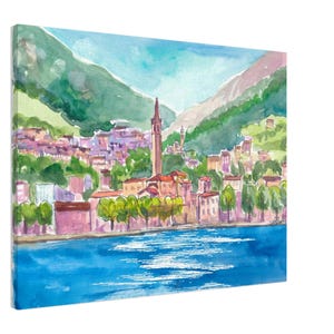 Malgrate am Comer See mit der Alpenruhe - Limitierter Kunstdruck - Originalgemälde verfügbar