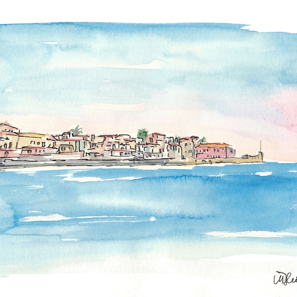 Chania Crete Griechenland Waterfront Harbour - Limited Edition Fine Art Print - Original Gemälde erhältlich