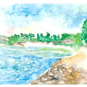 Saint-Jean-Cap-Ferrat Beach Scene in French Riviera - Limited Edition Fine Art Print - Original Painting available