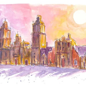 Zócalo colorido de la Ciudad de México con encanto histórico - Impresión artística de edición limitada - Pintura original disponible