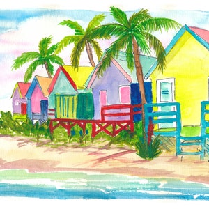 Colorful Caribbean Beach Houses for Dream Vacations - Fine Art Print on Giclee, Canvas & Original Art