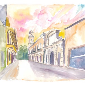 Santo Domingo Watercolor Street Scene Calle el Conde - Limited Edition Fine Art Print - Original Painting available