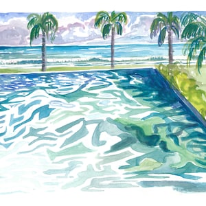 Infinity Pool with Tropical Seaview and Waves - Fine Art Print Giclee - Original available