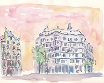 Barcelona Gaudi House Casa Batllo Casa Mila - Limited Edition Fine Art Print - Original Painting available