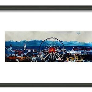 München Wiesn und Alpen Panorama Gemälde & Fine Art Print