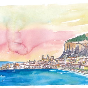 Cefalu Italy Siciliy Sunset - Limited Edition Fine Art Print - Original Painting available