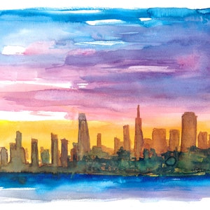 San Francisco Skyline in Golden Sunset Mood - Original Painting & Art Print