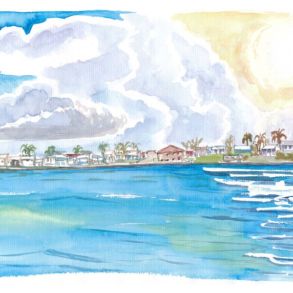 Spanish Wells Waterfront Dreams on Island of St. George's Cay Bahamas - Limited Edition Fine Art Print - Original Painting available
