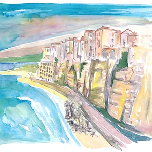 Astonishing Tropea Cliffs with Rock Houses In Italy - Limited Edition Fine Art Print - Original Painting available