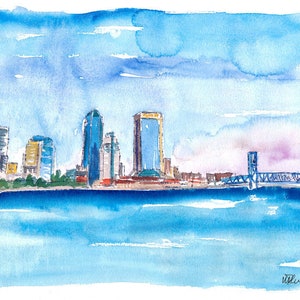 Jacksonville Skyline Sunset In Florida - Limited Edition Fine Art Print - Original Painting available