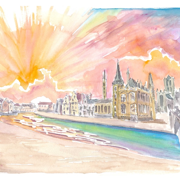 Ghent Belgium Altstadt mit Sonnenuntergang - Limited Edition Fine Art Print