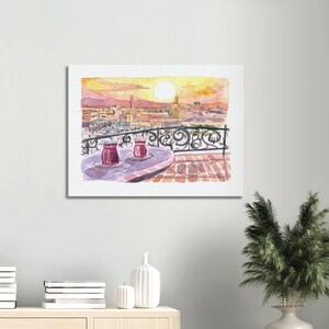 Amazing Marrakech Morocco Rooftop Romance with Tea and Fna Square - Limited Edition Fine Art Print - Original Painting available image 3