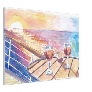 Cruise Deck Dreams with Sunset Cocktails and Endless Sea Views - Limited Edition Fine Art Print - Original Painting available