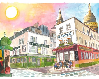 The incredible creative flair of Paris Montmartre with Cafe and Bar - Limited Edition Fine Art Print - Original Painting available