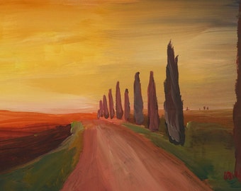 Tuscany Alley Way With Cypress At Dusk - Limited Edition Fine Art Print