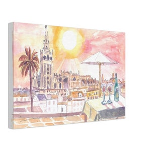 Incredible Rooftop Dinner with Wine in Seville Andalusia Spain - Limited Edition Fine Art Print - Original Painting available