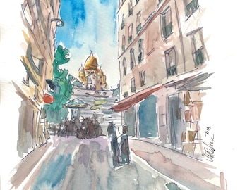 Paris France Montmartre Sacre Coeur Street Scene - Limited Edition Fine Art Print - Original Painting available