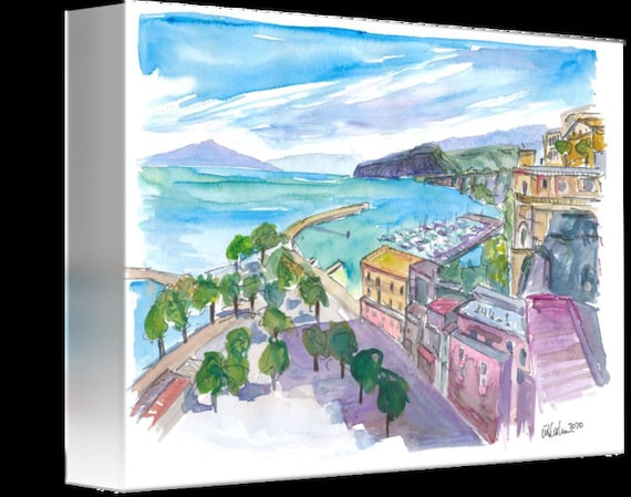 Sorrento With Harbour and View of Cliffs and Vesuvius - Limited
