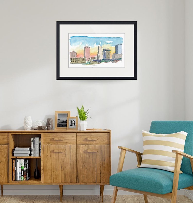 Akron Ohio USA Skyline Impressionistic View Original Painting /& Art Print