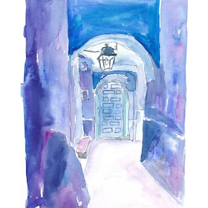Azul Chefchaouen Marruecos Alley Walk - Impresión de bellas artes de edición limitada - Pintura original disponible