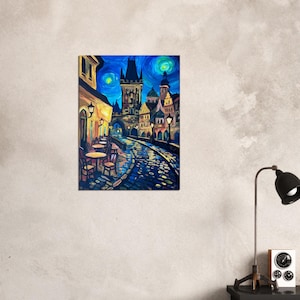 Night Cafe in Prague Czechia Old Town with Stars - Limited Edition Fine Art Print - Original Painting available