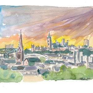 Glasgow Scotland City at Dusk - Limited Edition Fine Art Print - Original Painting available