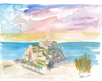 Tropea Italy Calabria Rock And Beach - Limited Edition Fine Art Print - Original Painting available