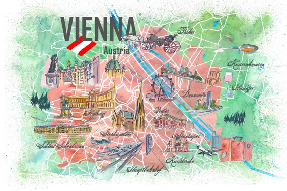 Map Of Vienna Austria Vienna Austria Illustrated Map With Roads Landmarks And | Etsy Canada