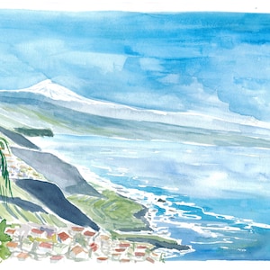 Vista del Teide cubierto de nieve en Tenerife Islas Canarias - Impresión de Bellas Artes de Edición Limitada - Pintura original disponible