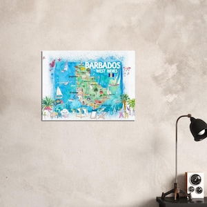 Barbados Antilles Mappa illustrata dei Caraibi con i punti salienti delle Indie Occidentali Island Dream