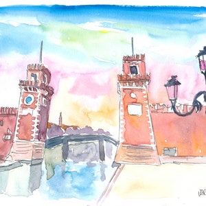 Puerta del Arsenal de Venecia al atardecer cálido - Impresión de bellas artes de edición limitada - Pintura original disponible