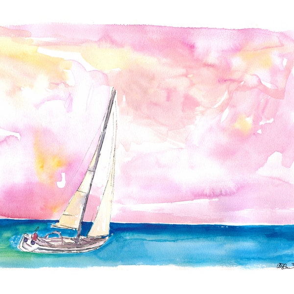 Sailing Fast through Ocean Spray into Sunset and next Port of Call - Limited Edition Fine Art Print - Original Painting available